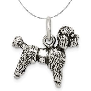 Sterling Silver 3D Antiqued Poodle Charm or Necklace - 18 Inch
